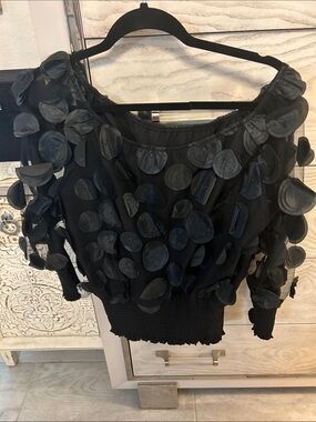 Black Decorative Petal Off-Shoulder Women's Top